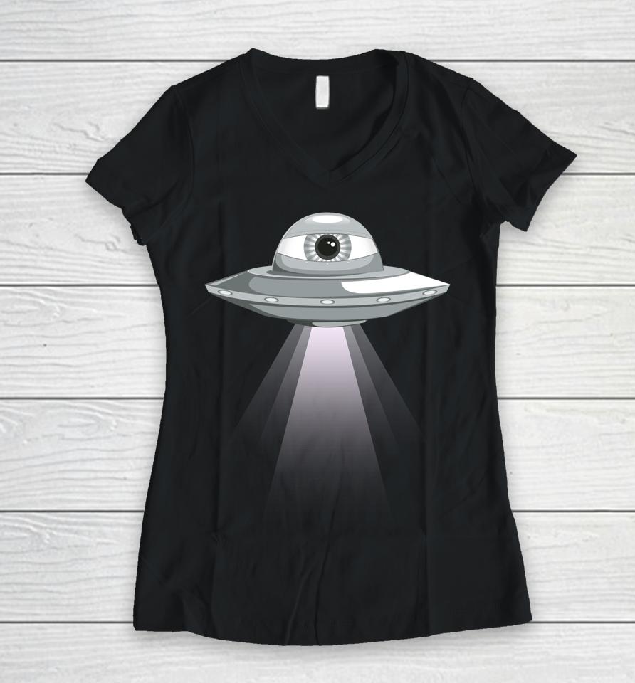 Weirdcore Aesthetic Ufo Eyeball Alien Abduction Oddcore Women V-Neck T-Shirt