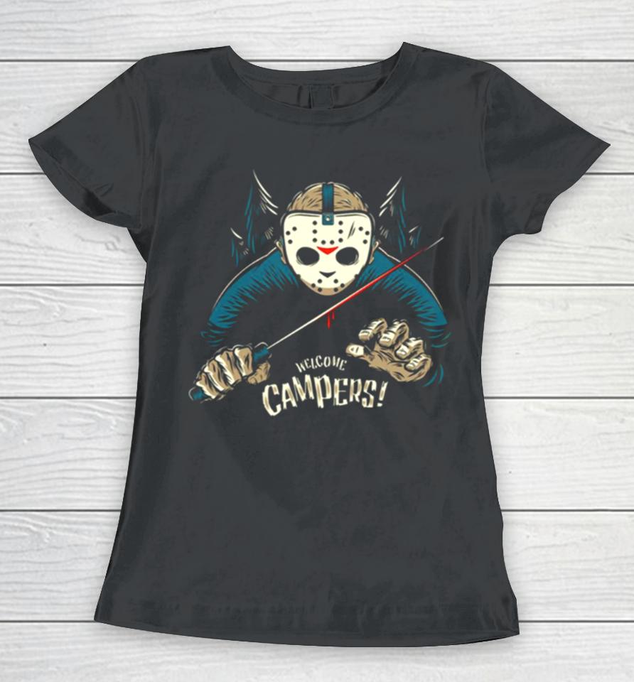 Welcome Campers Jason Voorhees Halloween Women T-Shirt