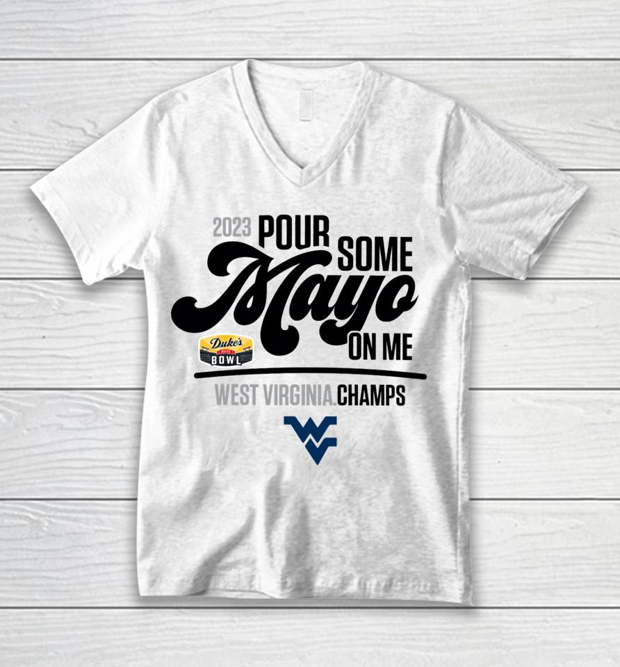 West Virginia 2023 Duke's Mayo Champions Unisex V-Neck T-Shirt