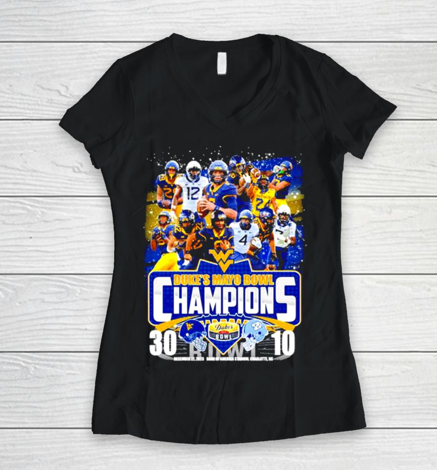 West Virginia Football 2023 Duke’s Mayo Bowl Champions Victory North Carolina 30 10 Women V-Neck T-Shirt