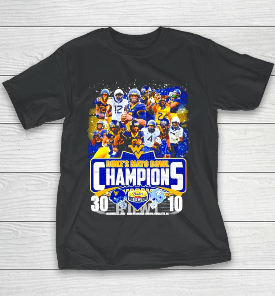West Virginia Football 2023 Duke’s Mayo Bowl Champions Victory North Carolina 30 10 Youth T-Shirt