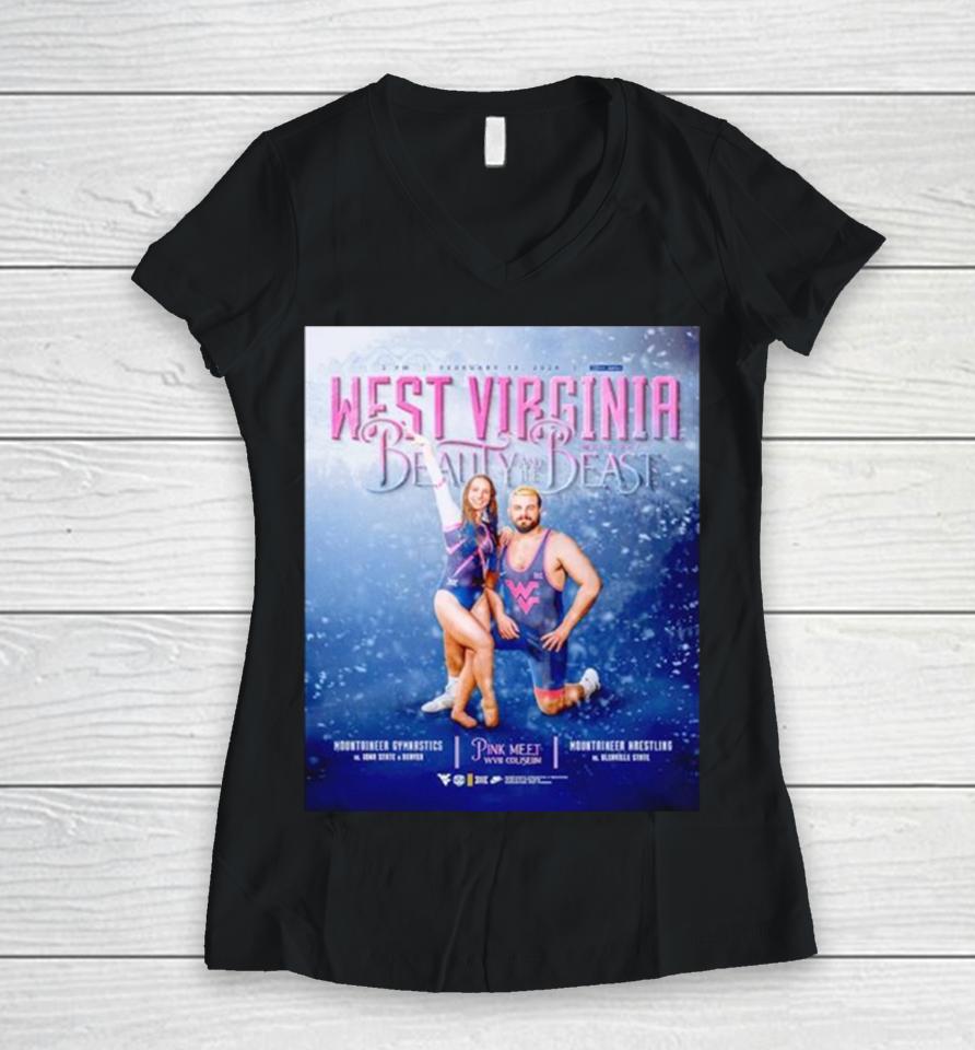 West Virginia Meet Day Beauty And The Beast Poster Women V-Neck T-Shirt