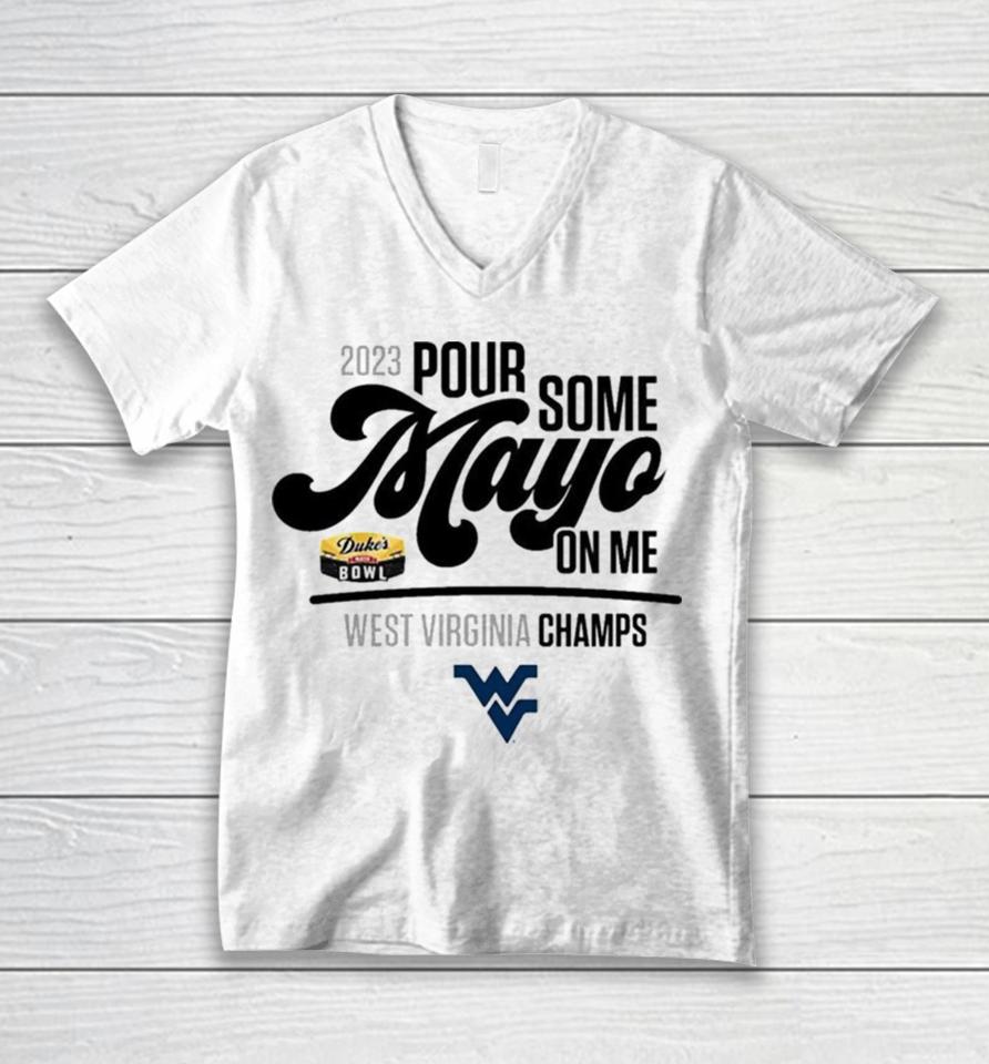 West Virginia Mountaineers 2023 Duke’s Mayo Bowl Champions Unisex V-Neck T-Shirt