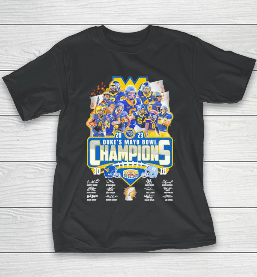 West Virginia Mountaineers 2023 Duke’s Mayo Bowl Champions Signatures Youth T-Shirt