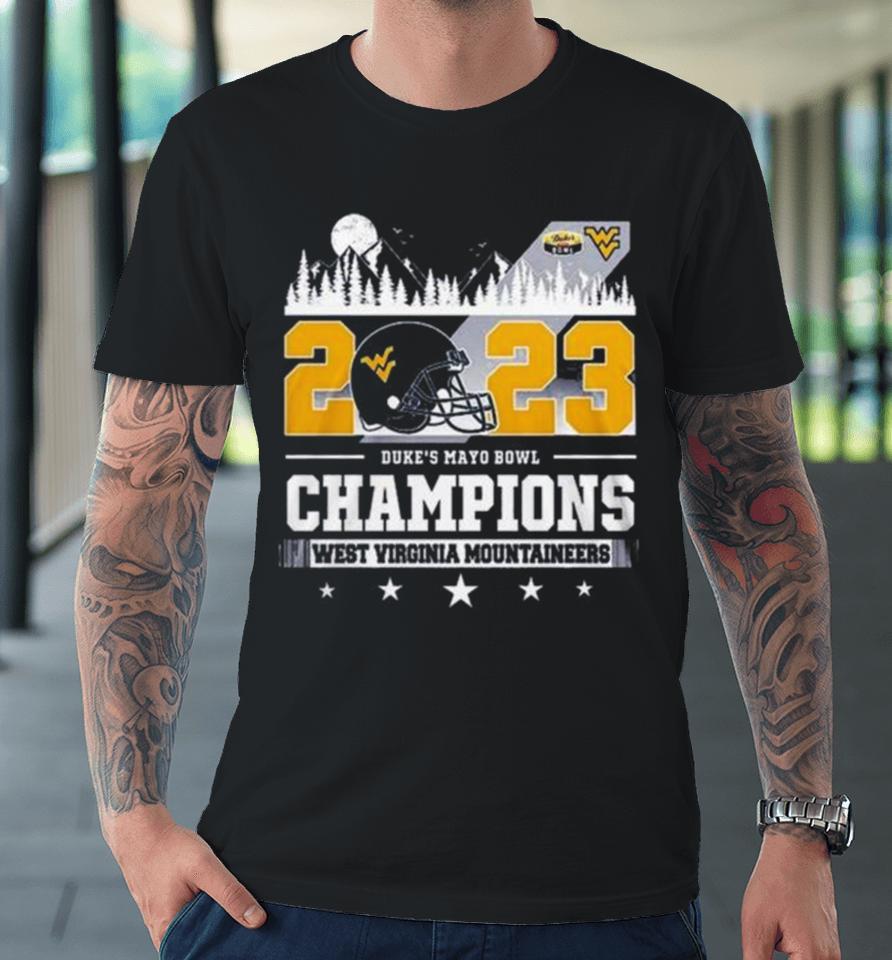 West Virginia Mountaineers Skyline 2023 Duke’s Mayo Bowl Champions Premium T-Shirt