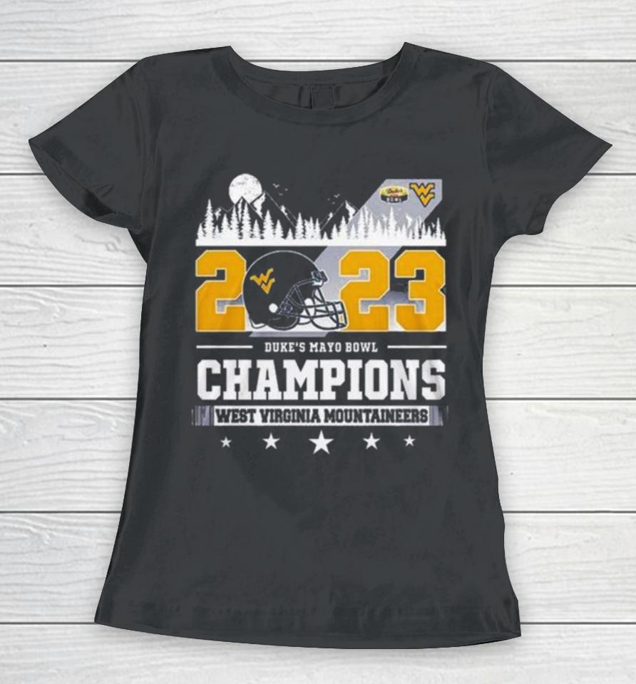 West Virginia Mountaineers Skyline 2023 Duke’s Mayo Bowl Champions Women T-Shirt
