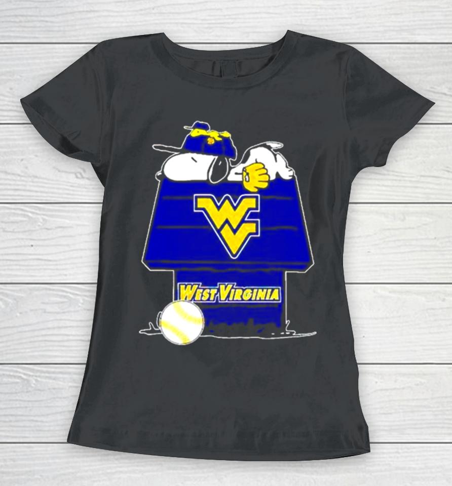 West Virginia Mountaineers Snoopy And Woodstock The Peanuts Baseball Women T-Shirt