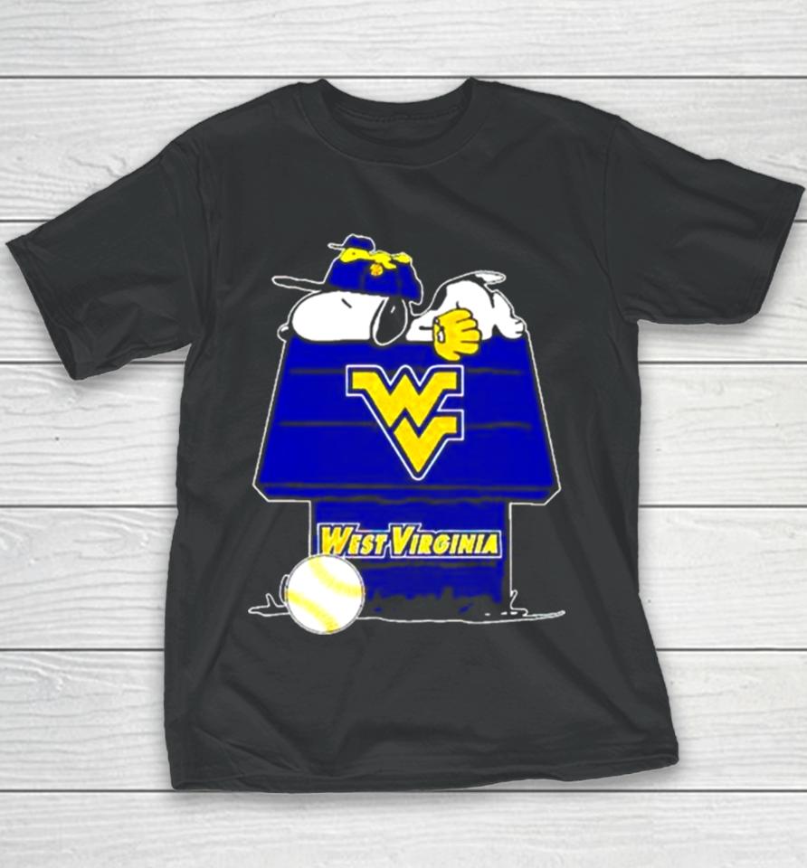West Virginia Mountaineers Snoopy And Woodstock The Peanuts Baseball Youth T-Shirt