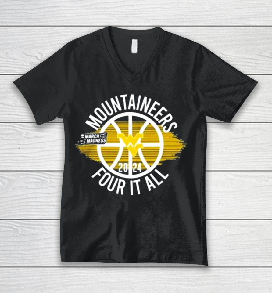 West Virginia Mountaineers Women’s Basketball Four It All Unisex V-Neck T-Shirt