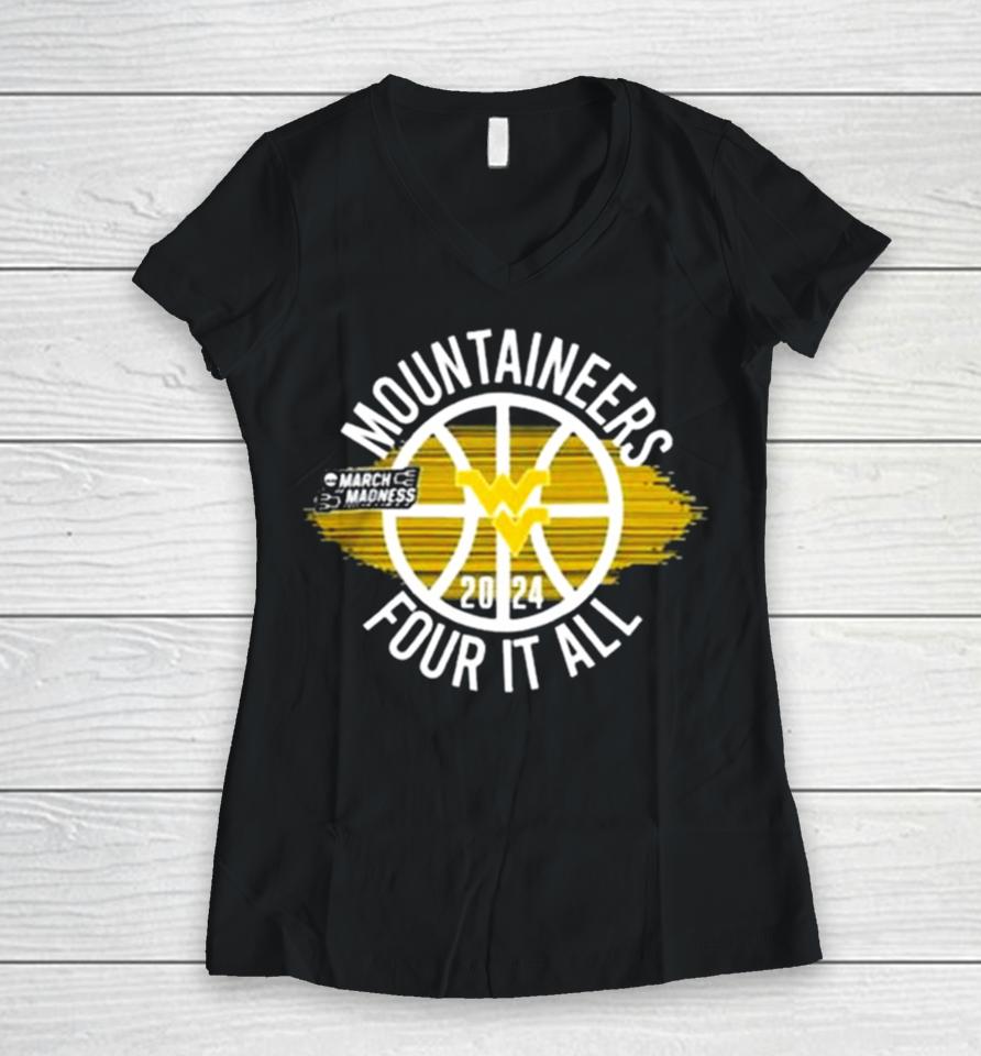 West Virginia Mountaineers Women’s Basketball Four It All Women V-Neck T-Shirt