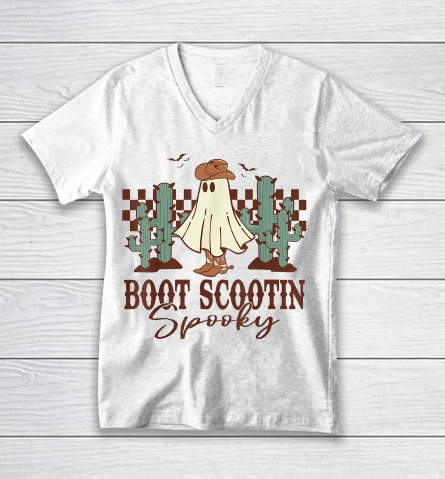 Western Halloween Cute Cowboy Ghost Boot Scootin Spooky Unisex V-Neck T-Shirt