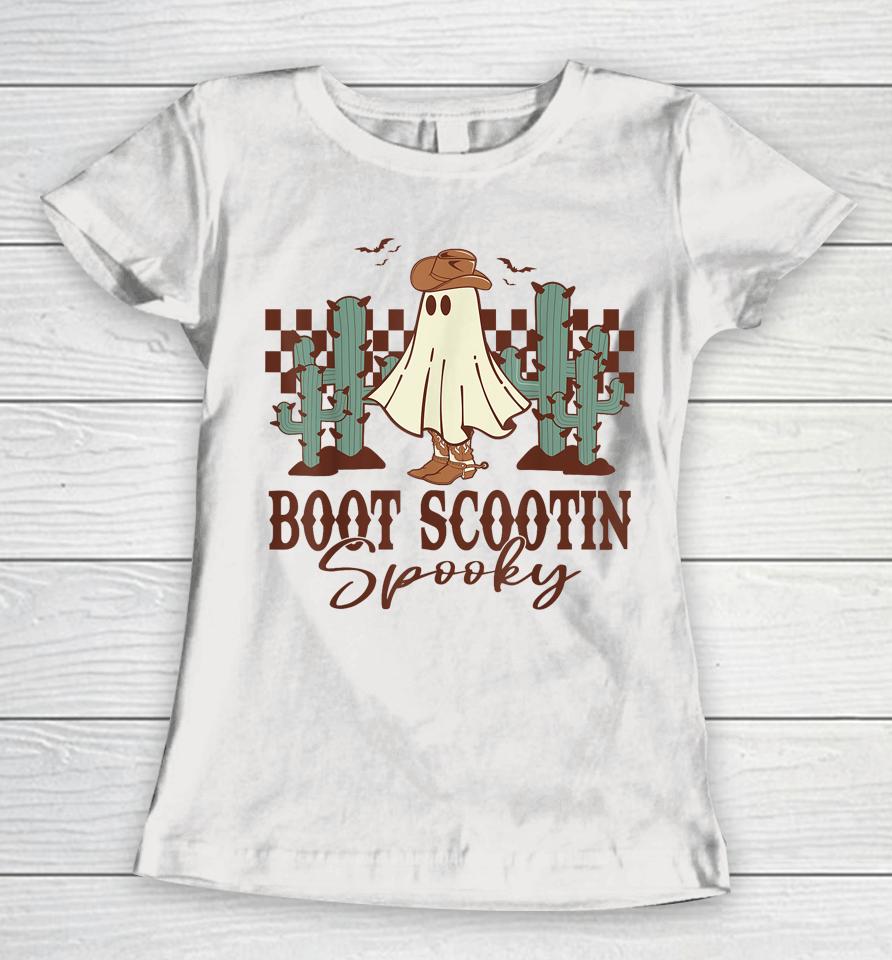 Western Halloween Cute Cowboy Ghost Boot Scootin Spooky Women T-Shirt