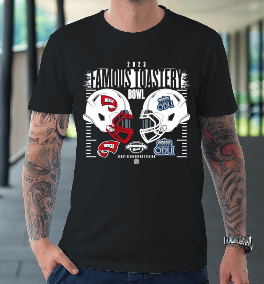 Western Kentucky Hilltoppers Vs Old Dominion Monarchs 2023 Famous Toastery Bowl Helmet Premium T-Shirt