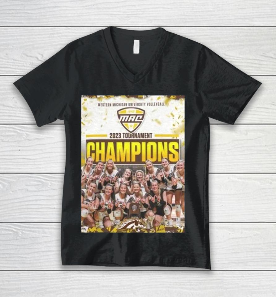 Western Michigan Broncos Ncaa Volleyball 2023 Tournament Champions Unisex V-Neck T-Shirt