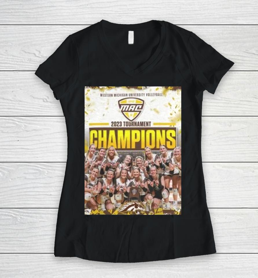Western Michigan Broncos Ncaa Volleyball 2023 Tournament Champions Women V-Neck T-Shirt