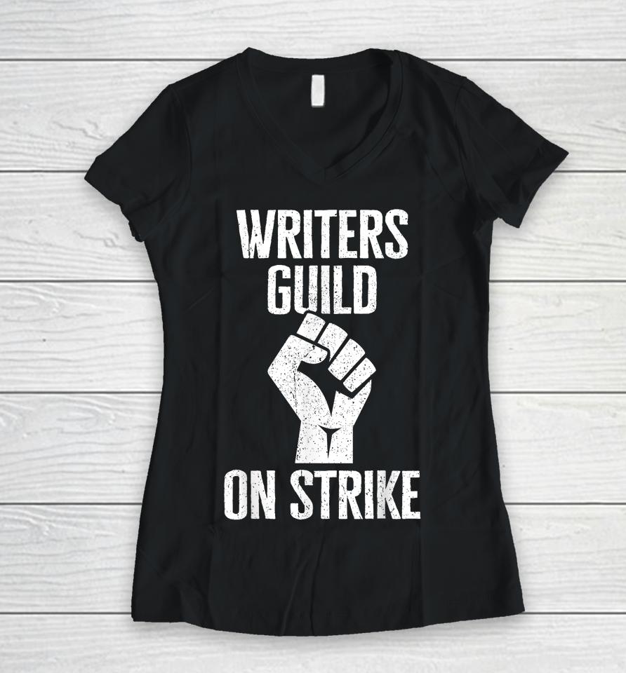 Wga America Writers Guild On Strike Anti Ai Chatbots Women V-Neck T-Shirt