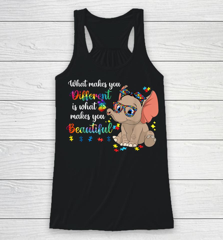 What Makes You Different Autism Awareness Kids Elephant Mom Racerback Tank