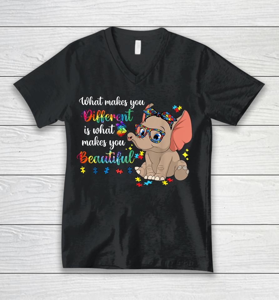 What Makes You Different Autism Awareness Kids Elephant Mom Unisex V-Neck T-Shirt