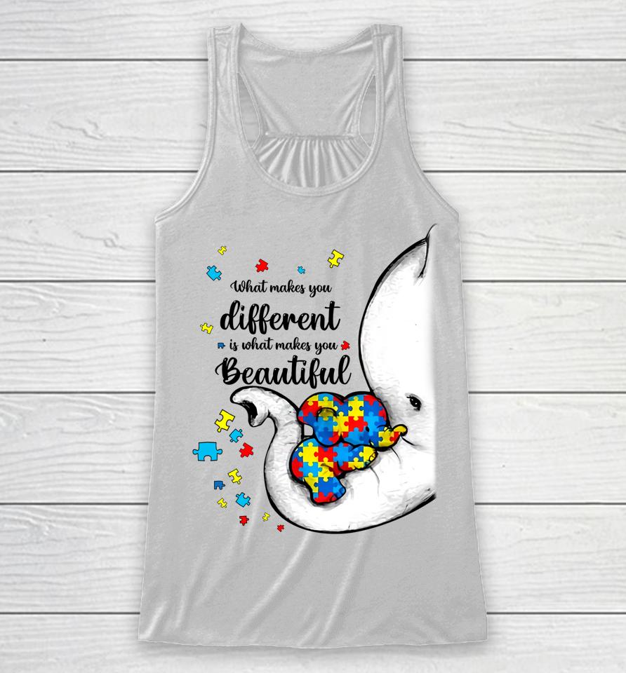 What Makes You Different Elephant Mom Autism Child Awareness Racerback Tank