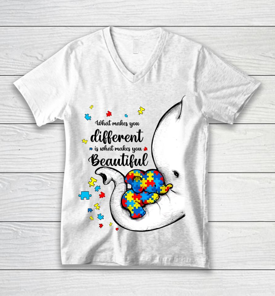 What Makes You Different Elephant Mom Autism Child Awareness Unisex V-Neck T-Shirt