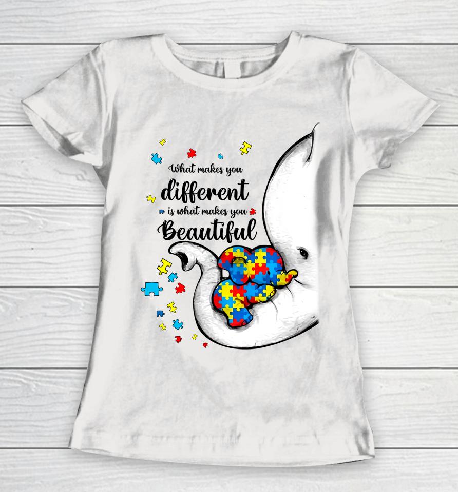 What Makes You Different Elephant Mom Autism Child Awareness Women T-Shirt