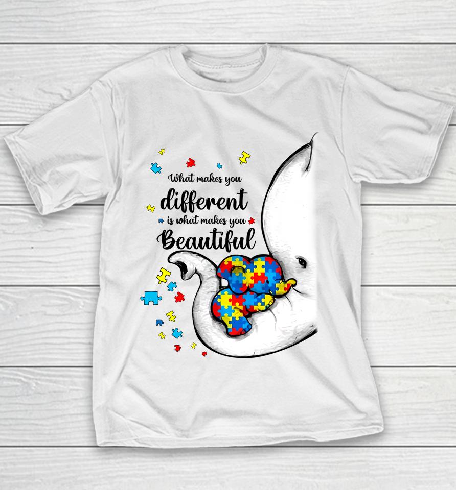 What Makes You Different Elephant Mom Autism Child Awareness Youth T-Shirt