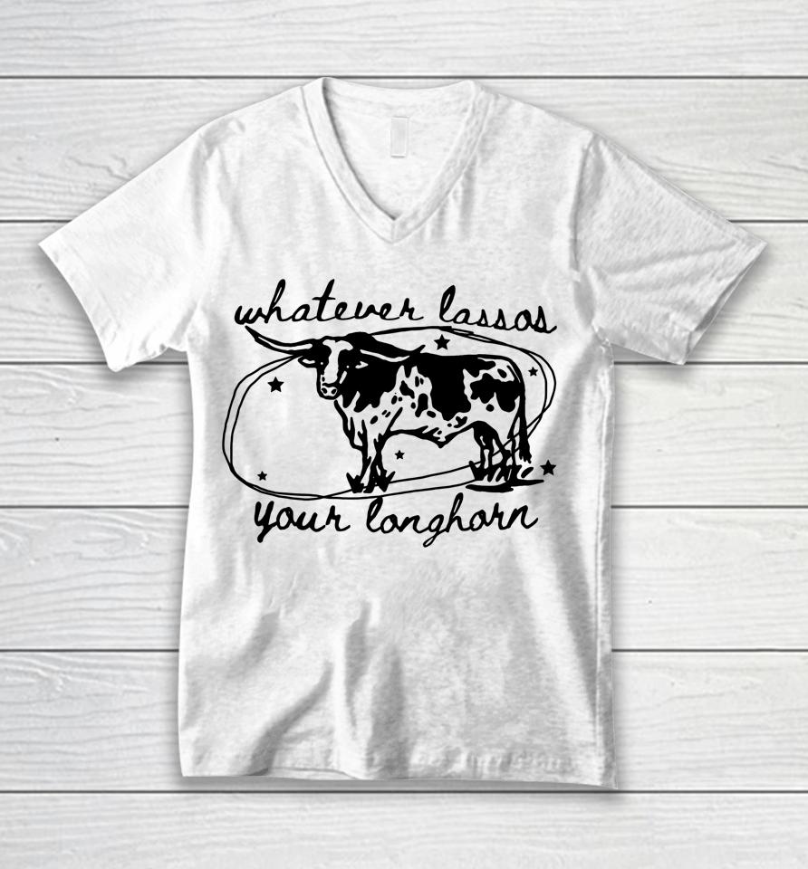 Whatever Lassos Your Longhorn, Western Vintage Style Cowboy Unisex V-Neck T-Shirt