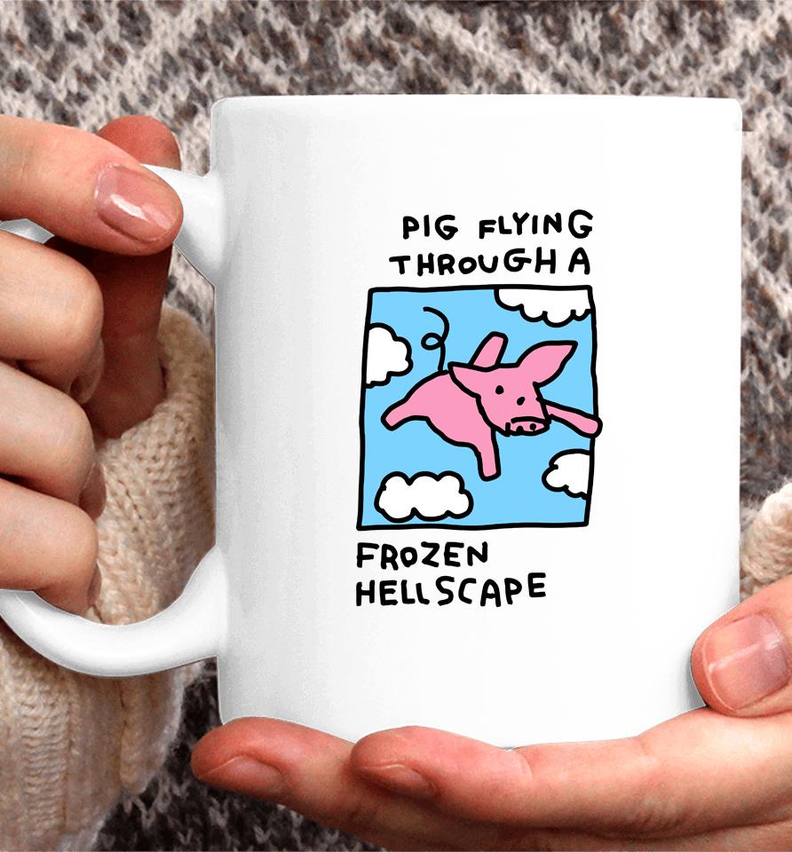 When Pigs Fly Pig Flying Through A Frozen Hell Scape Coffee Mug