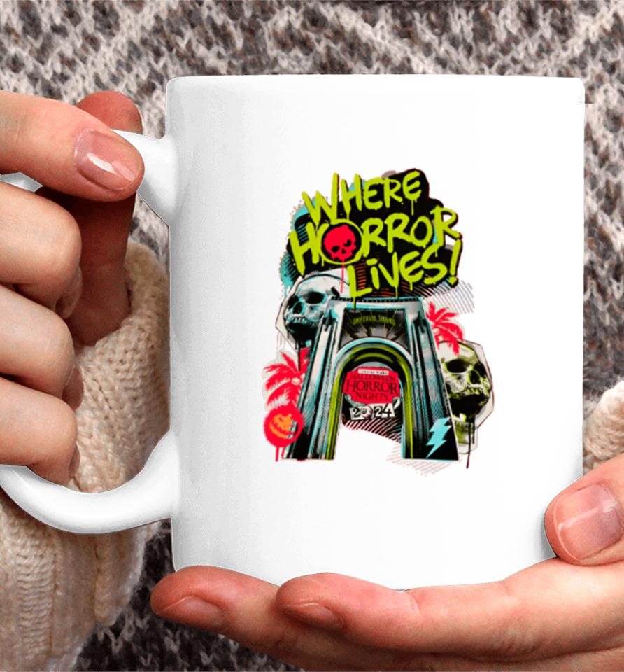 Where Horror Lives Halloween Horror Nights 2024 Coffee Mug