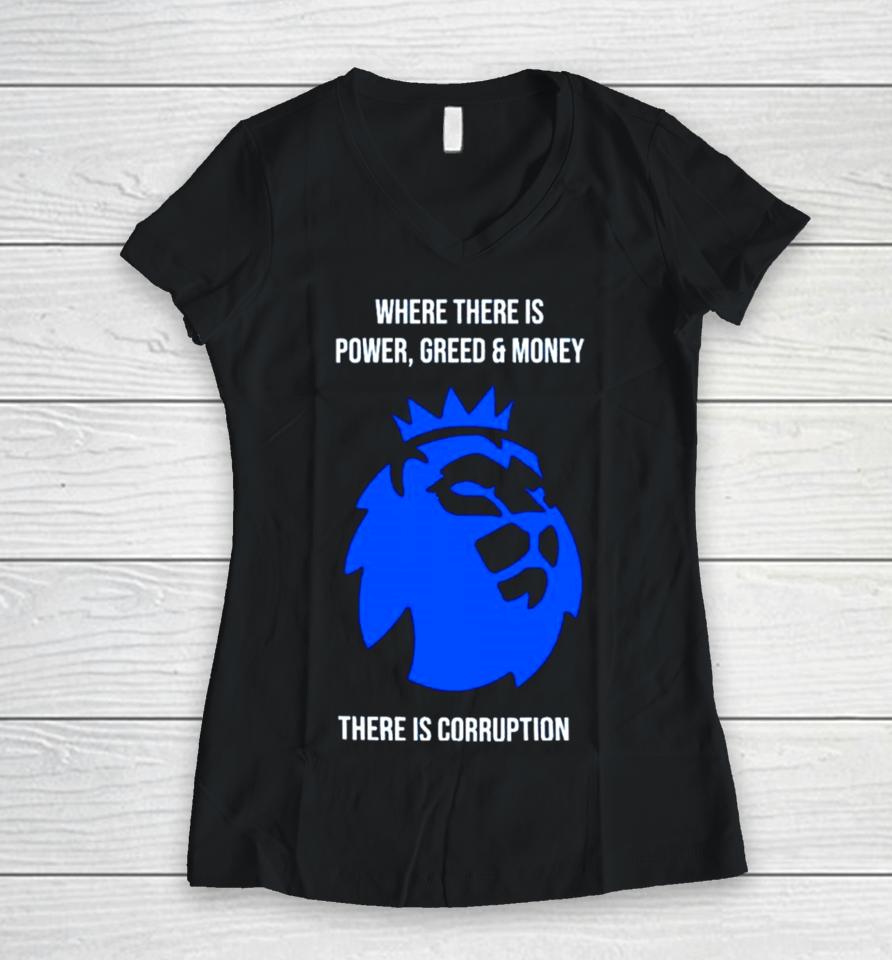 Where There Is Power Greed And Money There Is Corruption Women V-Neck T-Shirt