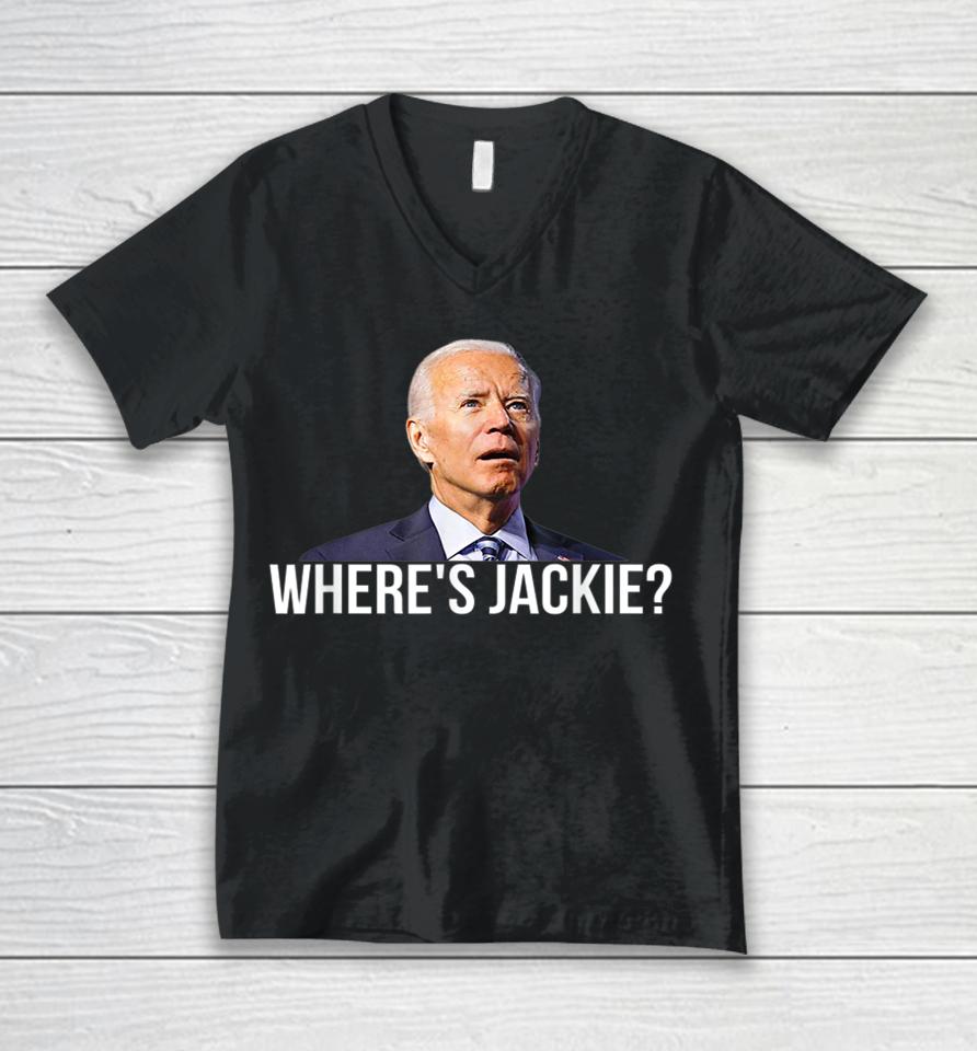 Where's Jackie Funny Anti-Biden Unisex V-Neck T-Shirt