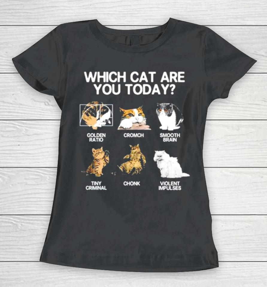 Which Cat Are You Today Golden Cromch Smooth Brain Tiny Criminal Chonk Violent Impulses Women T-Shirt