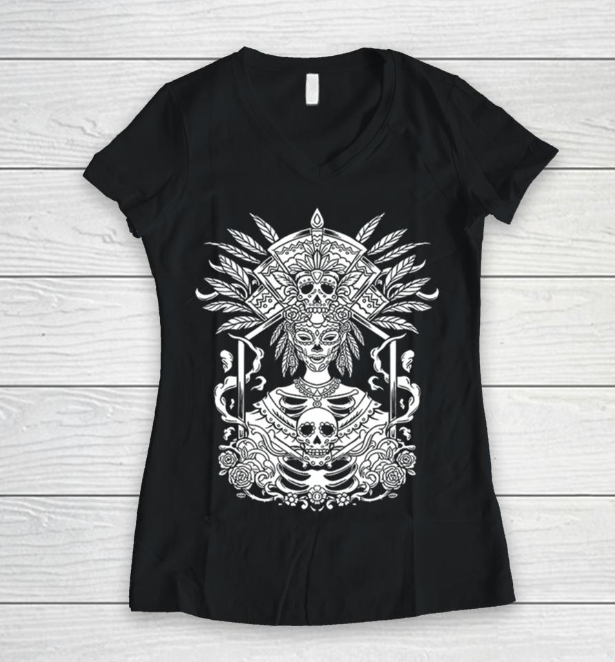 White Catrina Camiseta Day Of The Dead Dia De Los Muertos Sugar Skull From The Cure Show In Mexico City Women V-Neck T-Shirt