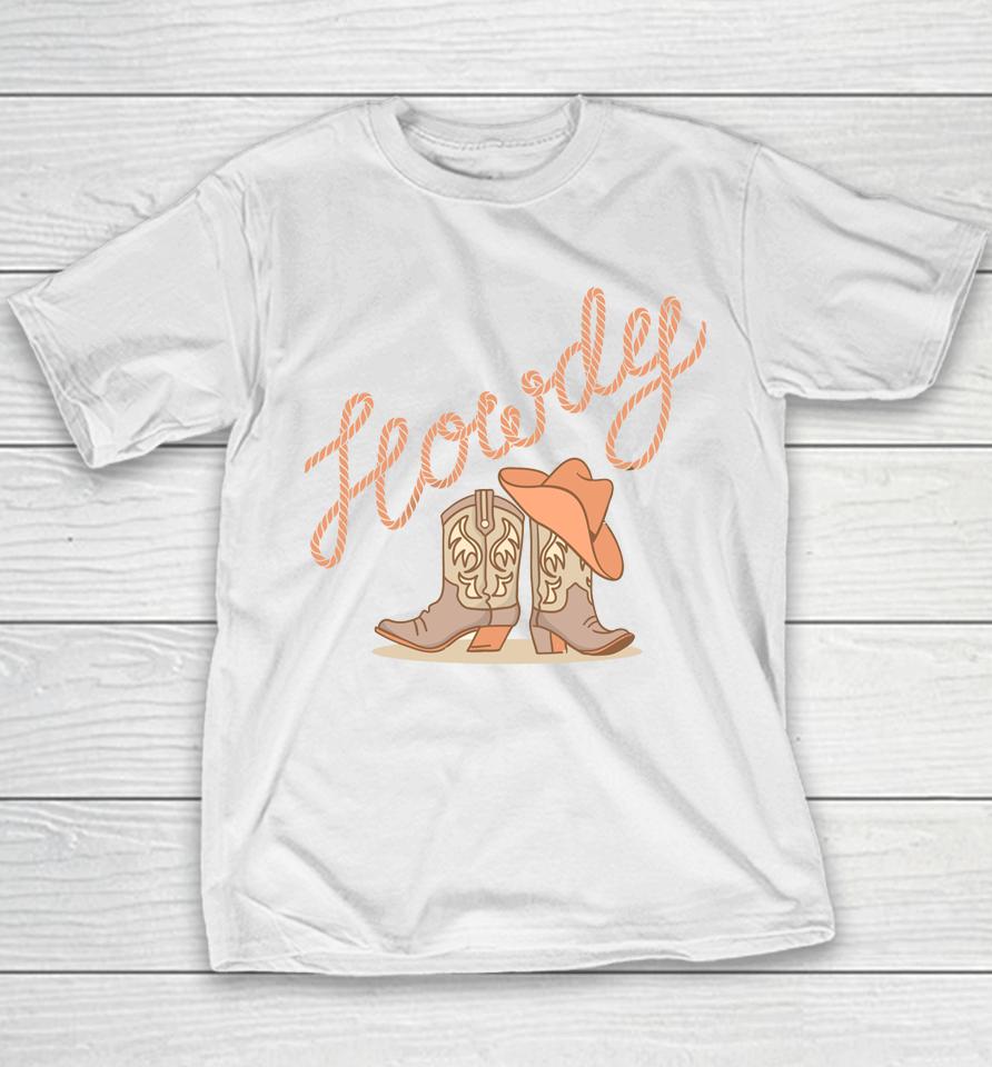 White Howdy Rodeo Western Country Southern Cowgirl Hat Boot Youth T-Shirt