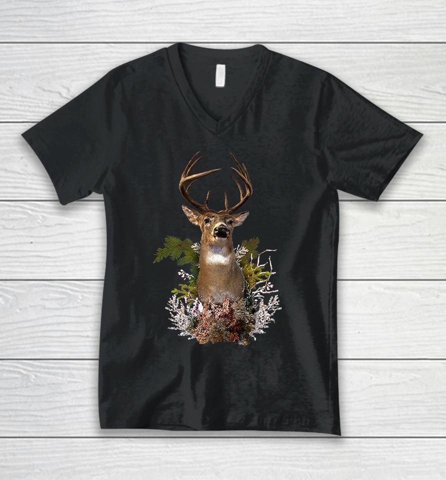 White Tail Deer Buck Antler Mounted Head 10 Pointer Hunter Premium Unisex V-Neck T-Shirt