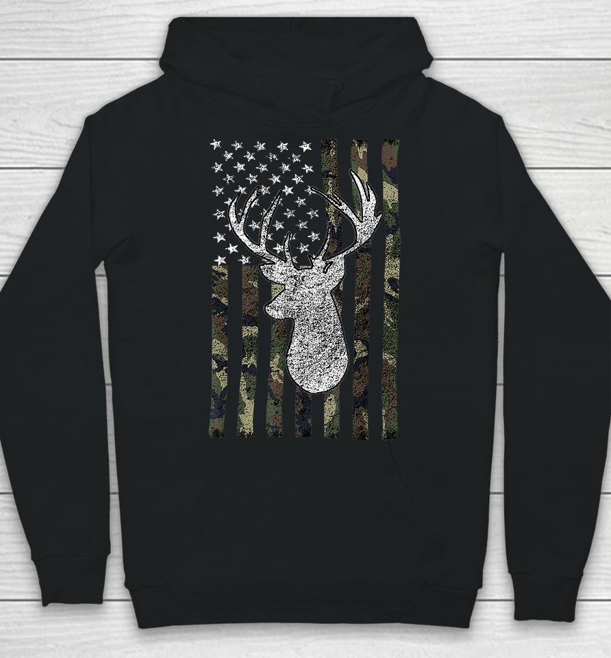 Whitetail Buck Deer Hunting American Camouflage Flag Hoodie