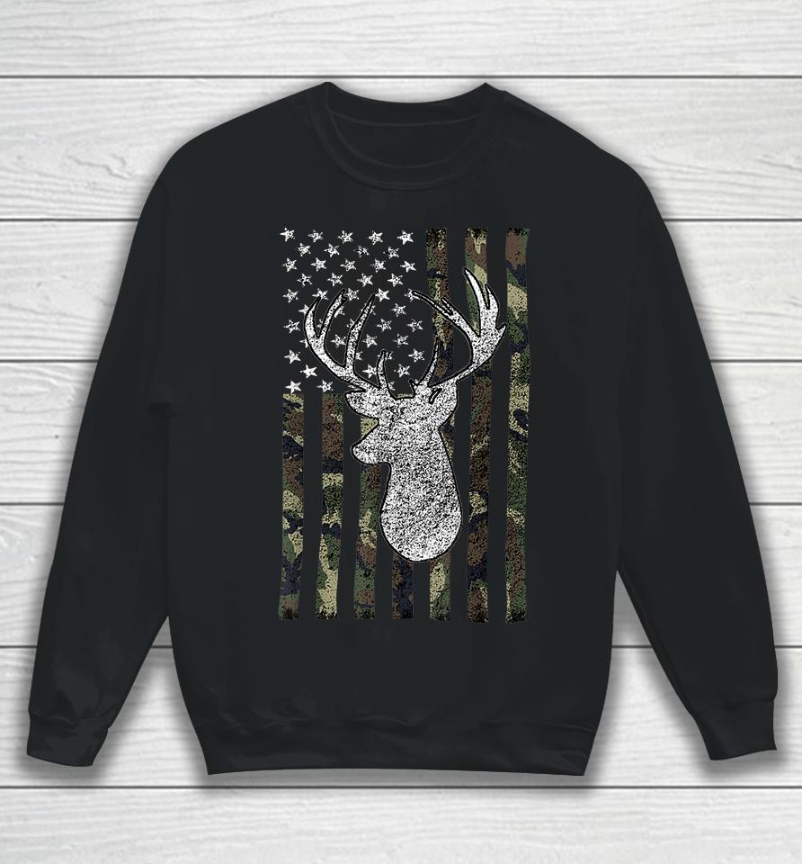 Whitetail Buck Deer Hunting American Camouflage Flag Sweatshirt