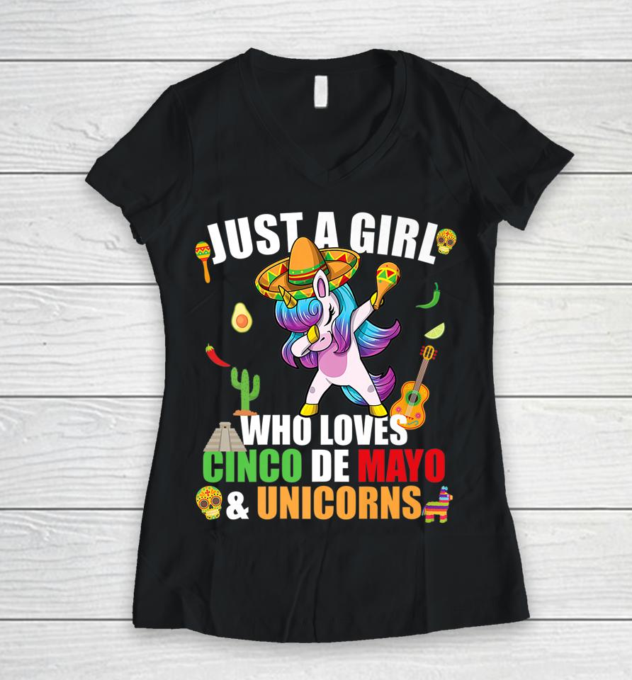 Who Loves Cinco De Mayo Unicorns Mexican Party Women V-Neck T-Shirt
