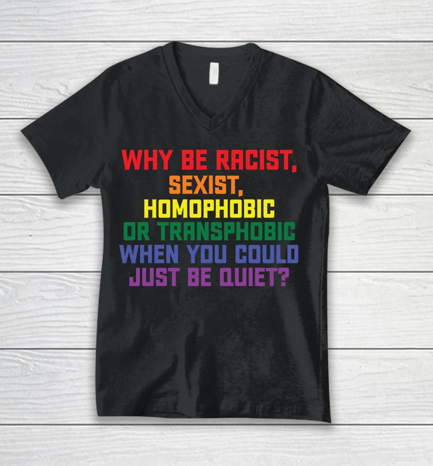 Why Be Racist Sexist Homophobic Lgbt Gay Pride Unisex V-Neck T-Shirt