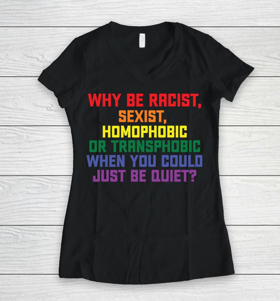 Why Be Racist Sexist Homophobic Lgbt Gay Pride Women V-Neck T-Shirt