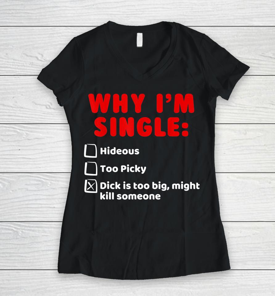 Why I'm Single Hideous Too Picky Dick Is Too Big Women V-Neck T-Shirt