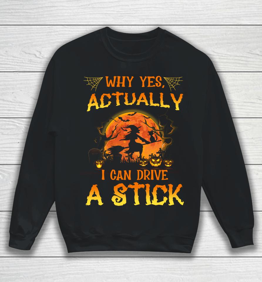 Why Yes Actually I Can Drive A Stick Cat Mom Gift Halloween Sweatshirt