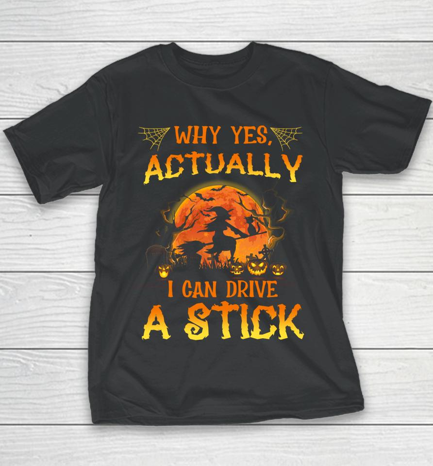 Why Yes Actually I Can Drive A Stick Cat Mom Gift Halloween Youth T-Shirt