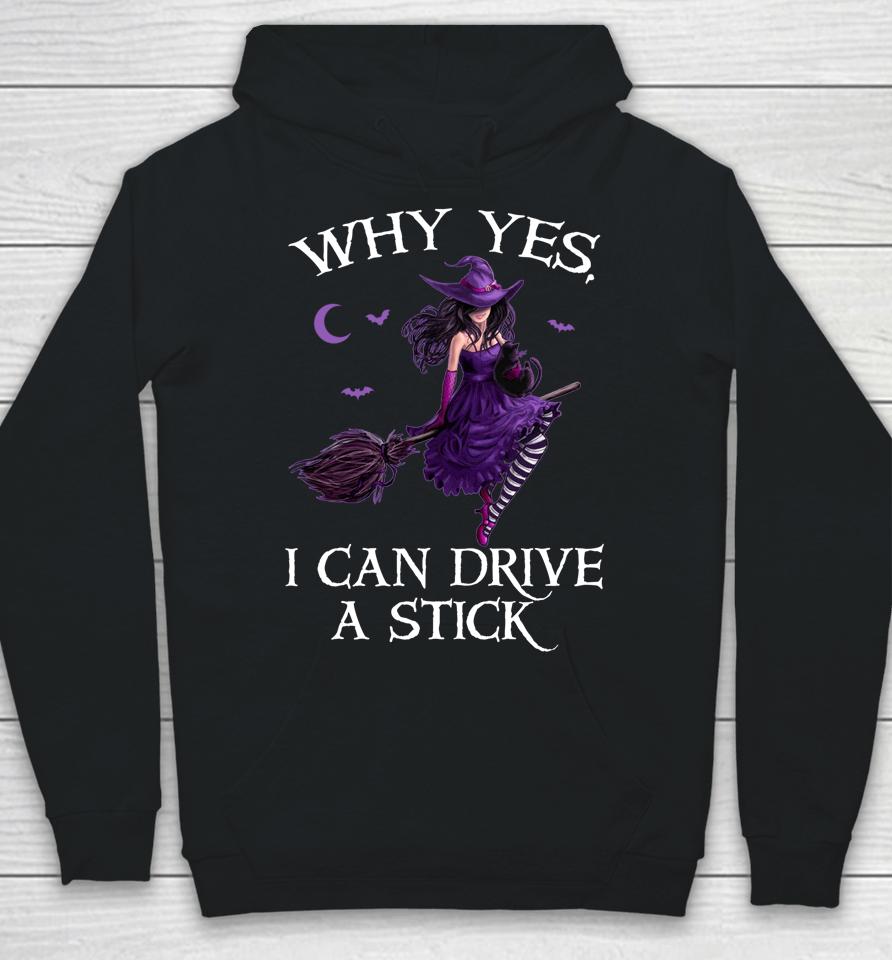 Why Yes I Can Drive A Stick Funny Halloween Witch Women Girl Hoodie