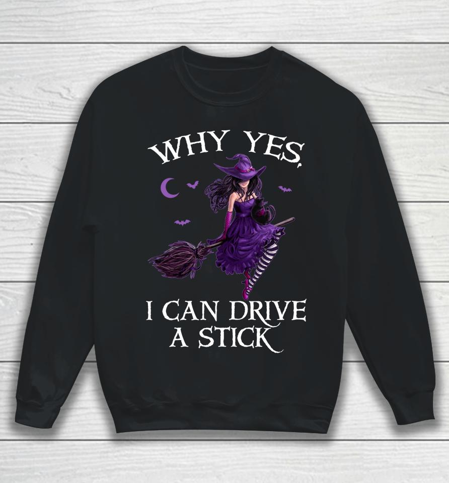 Why Yes I Can Drive A Stick Funny Halloween Witch Women Girl Sweatshirt