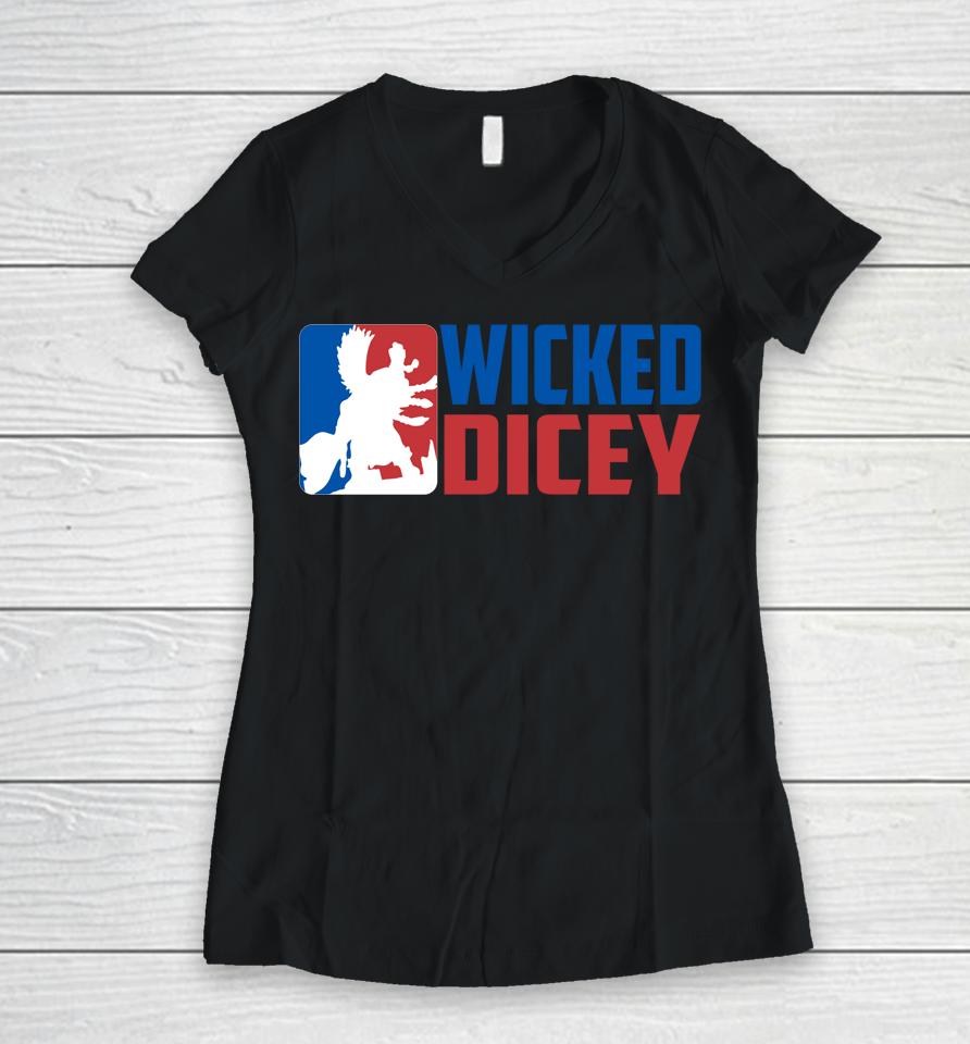 Wicked Dicey Baseball Logo Style Women V-Neck T-Shirt