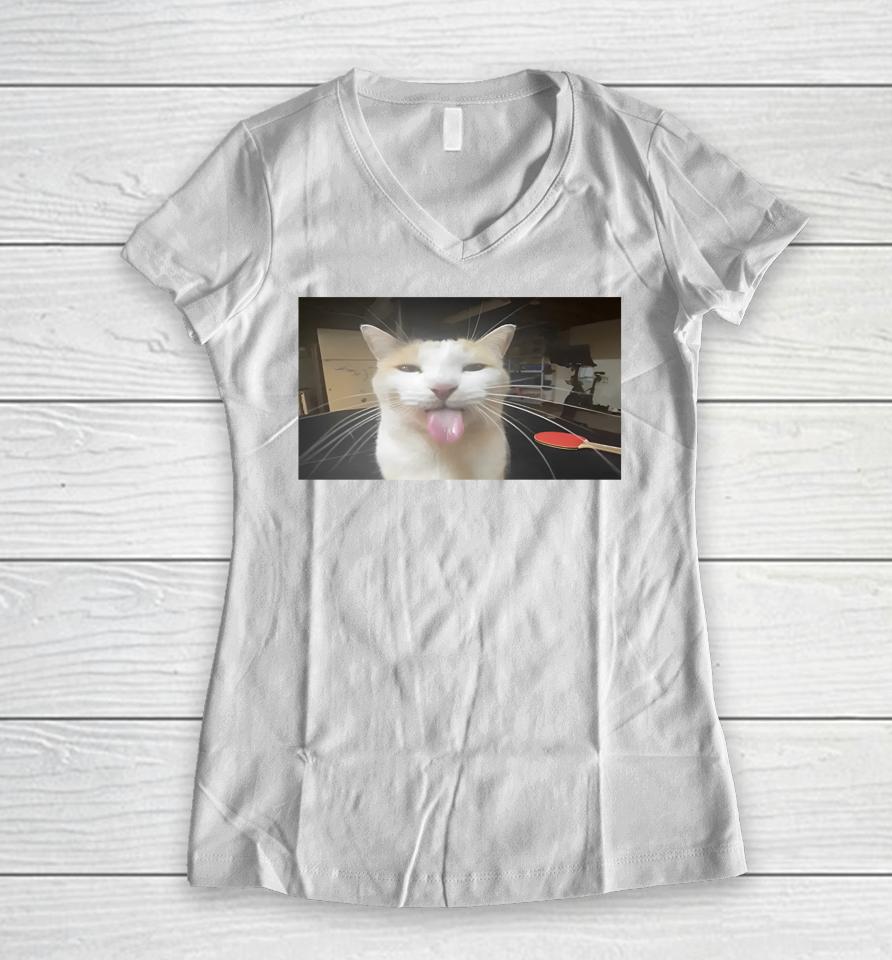 Wilbur Bleh Cat Women V-Neck T-Shirt