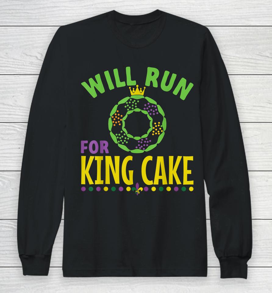 Will Run For King Cake Mardi Gras Long Sleeve T-Shirt