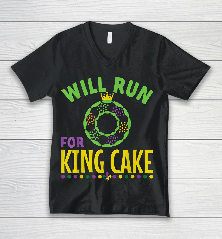 Will Run For King Cake Mardi Gras Unisex V-Neck T-Shirt