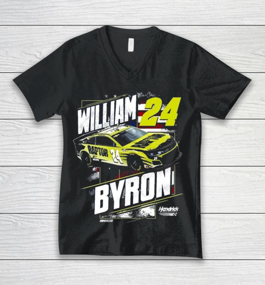 William Byron Hendrick Motorsports Team Collection Navy Raptor Patriotic 2024 Unisex V-Neck T-Shirt